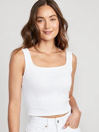 Fitted Square-Neck Ultra-Cropped Rib-Knit Tank Top for Women | Old Navy (US)