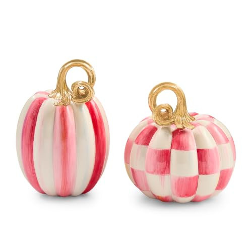 MACKENZIE-CHILDS Resin Pumpkins Set, Petite, Bubblegum Check and Stripe | Amazon (US)