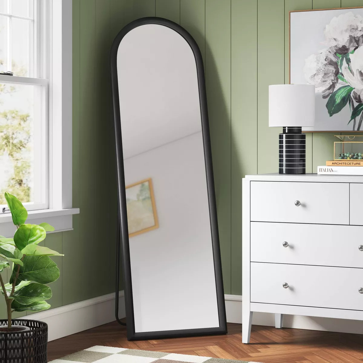 20"x65" Arch Floor Mirror Black - Threshold™: Easel Back, Modern Polystyrene Frame | Target