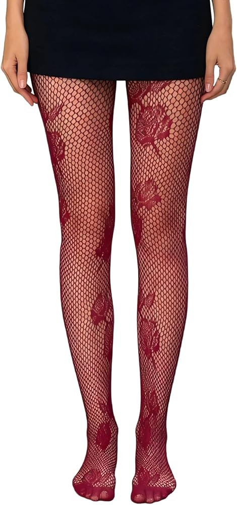 Milumia Women's Floral Lace Fishnet Tights Rose Pattern Sheer Mesh Pantyhose Stockings | Amazon (US)