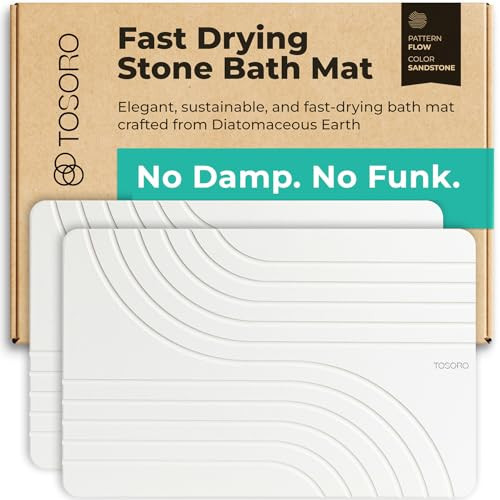 TOSORO - Stone Bath Mat Diatomaceous Earth Shower Mat Non-Slip Super Absorbent Diatomite Stone Bath Mats for Bathroom Floor Quick Drying Natural Easy to Clean (23.5 x 15) - Sandstone, 2pcs | Amazon (US)