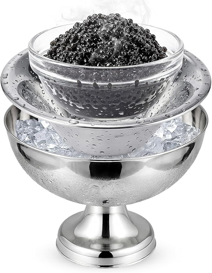 Vintage Caviar Serving Set with Stainless Steel Cover and Ice Holder 3 Inch Glass Caviar Dish Chi... | Amazon (US)