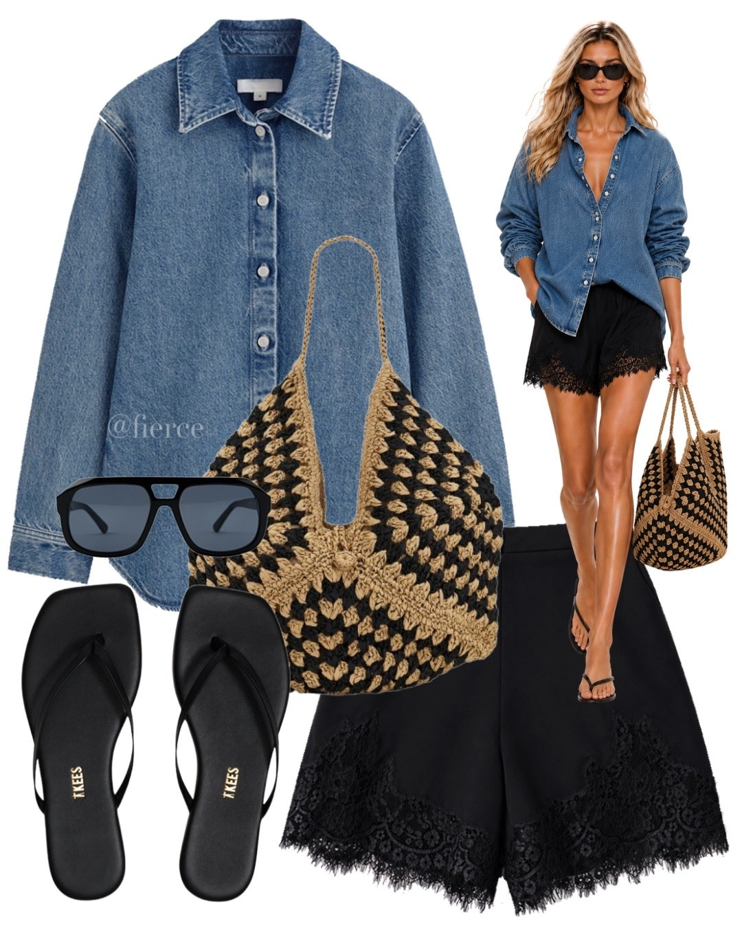 Denim shirt satin lace shorts striped printed knitted bag

#LTKsummer #LTKuk #LTKeurope