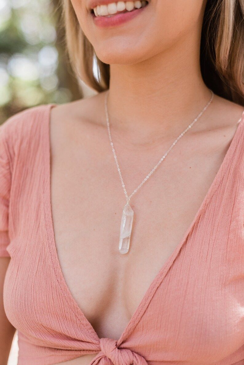 Crystal quartz point necklace - Rock crystal necklace - Clear crystal necklace - Crystal quartz n... | Etsy (US)