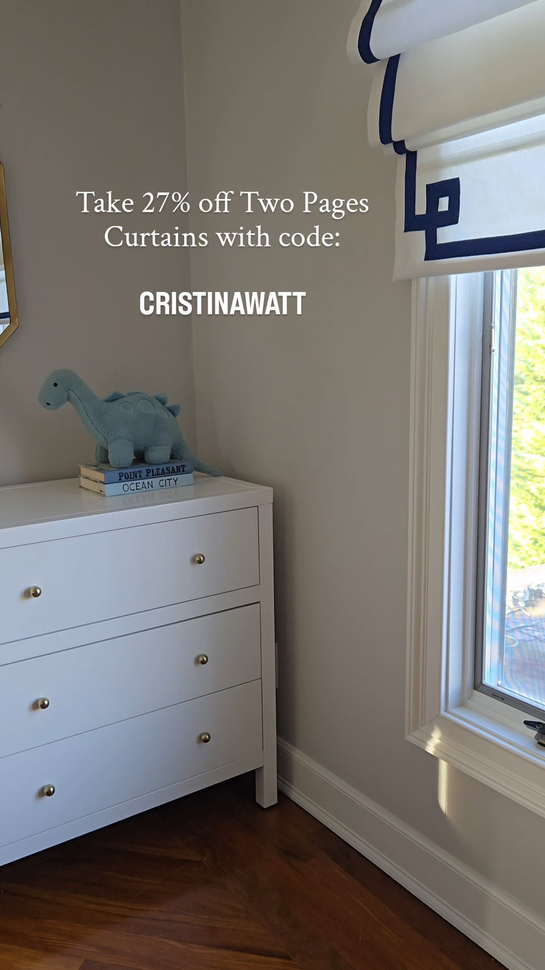 Use code: CristinaWatt & save 27% off to page curtains, window treatments, Roman shades, kids bedroom, Navy blue, french, modern, Coastal.

#LTKSaleAlert #LTKKids #LTKHome