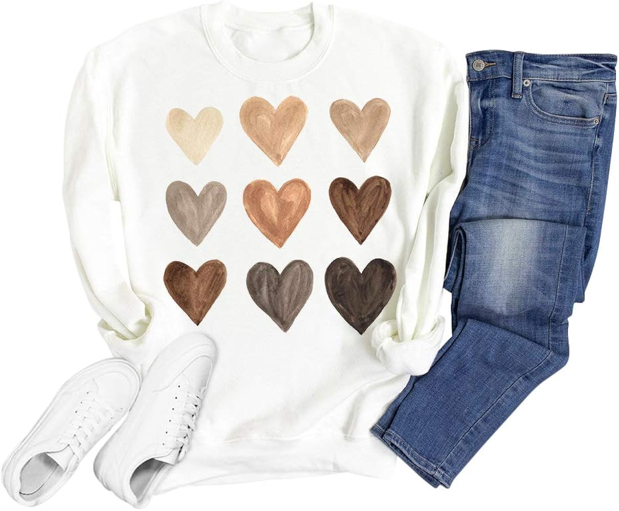 Valentines Day Shirts for Women Funny Cute Love Heart Graphics Long Sleeve Casual Tee Tops | Amazon (US)