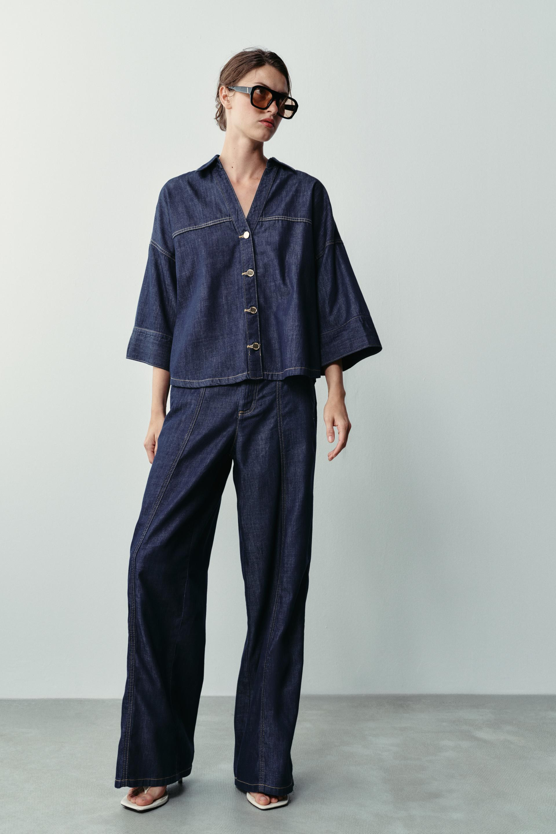 Zara - Z1975 High-Rise Wide-Leg Jogger Jeans - Blue - Xl - Woman | Zara US