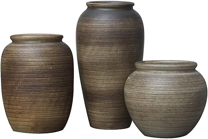 JIANCNGU Set of 3 Ceramic Flower Vase, Modern Style Simple Design Gradually Varied Brown Color El... | Amazon (UK)