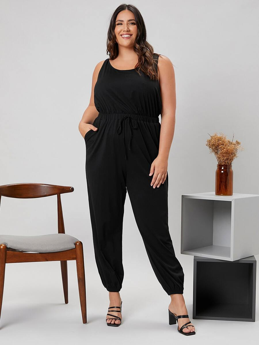 SHEIN Plus Knot Front Hidden Pocket Jumpsuit | SHEIN