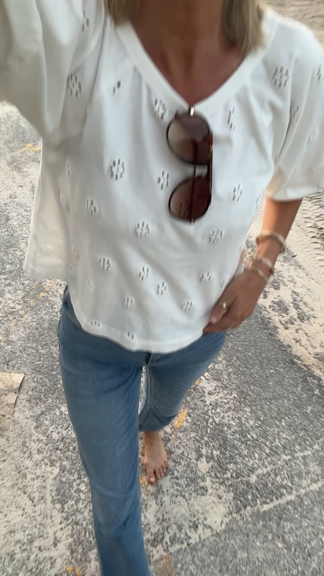 I sized down in the length of these jeans for a cropped fit. I am 5’11” wearing 4 regular and small top.

#LTKootd #LTKTall #LTKOver40