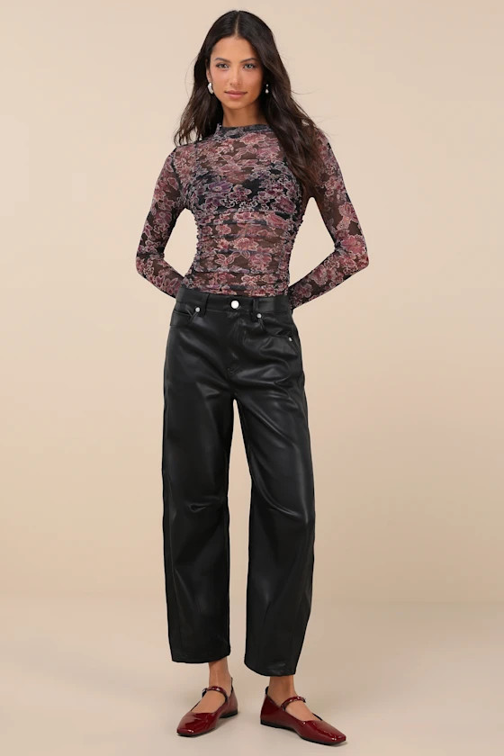 Evening Routine Black Vegan Leather Barrel Leg Pants | Lulus