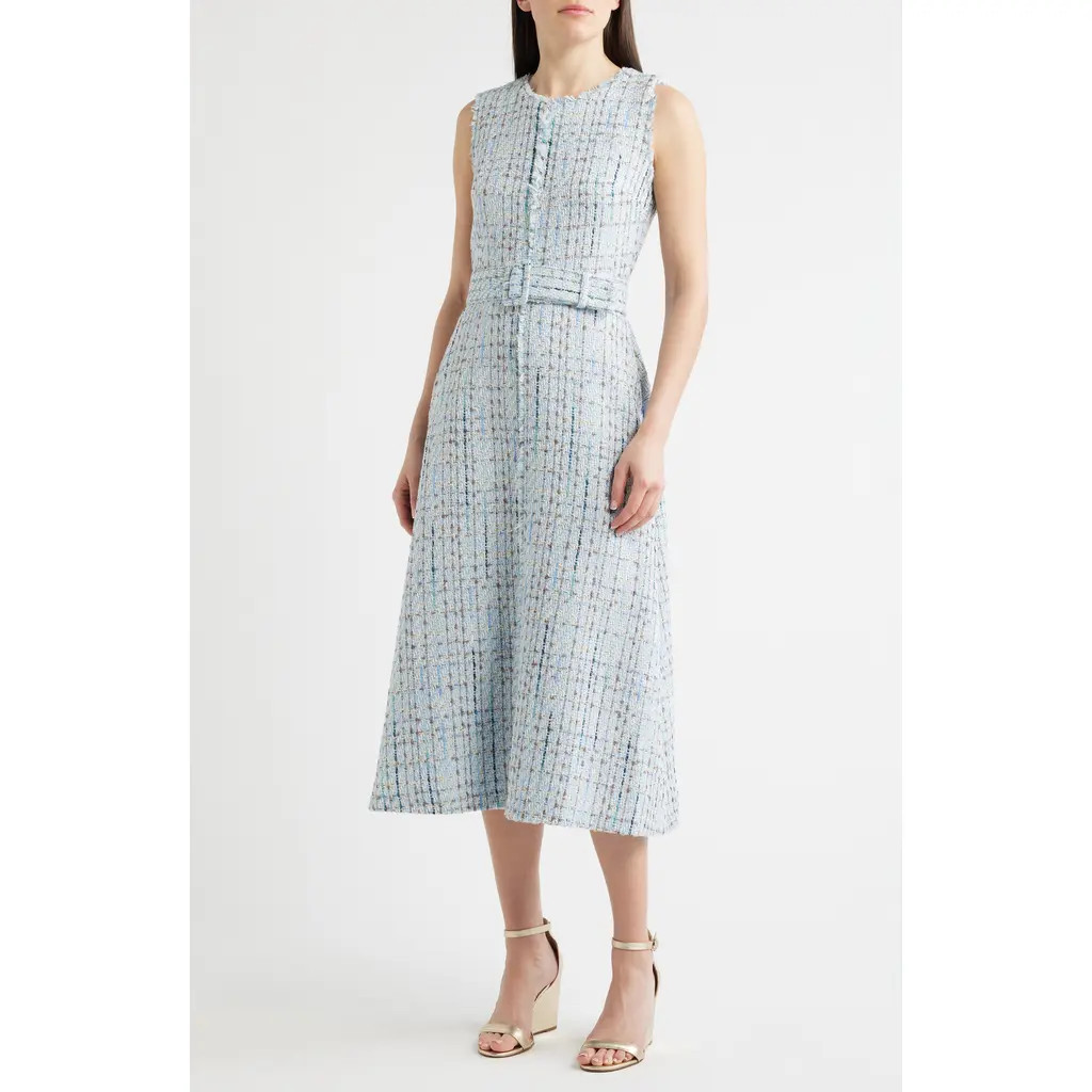 Anne Klein Center Seam Tweed Midi Dress in Surf Blue Multi at Nordstrom, Size 0 | Nordstrom