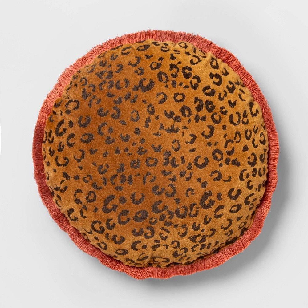 Round Leopard Embroidered Velvet Throw Pillow Neutral - Opalhouse | Target