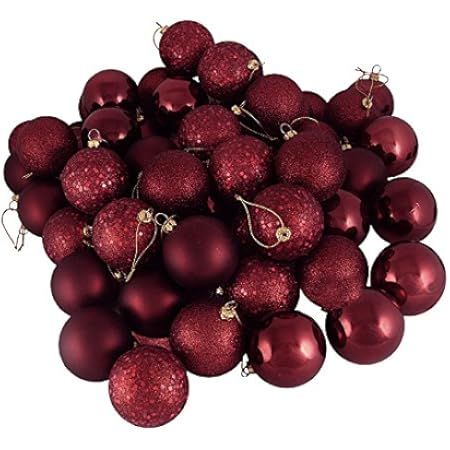 24ct Burgundy Red Shatterproof 4-Finish Christmas Ball Ornaments 2.5" (60mm) | Amazon (US)