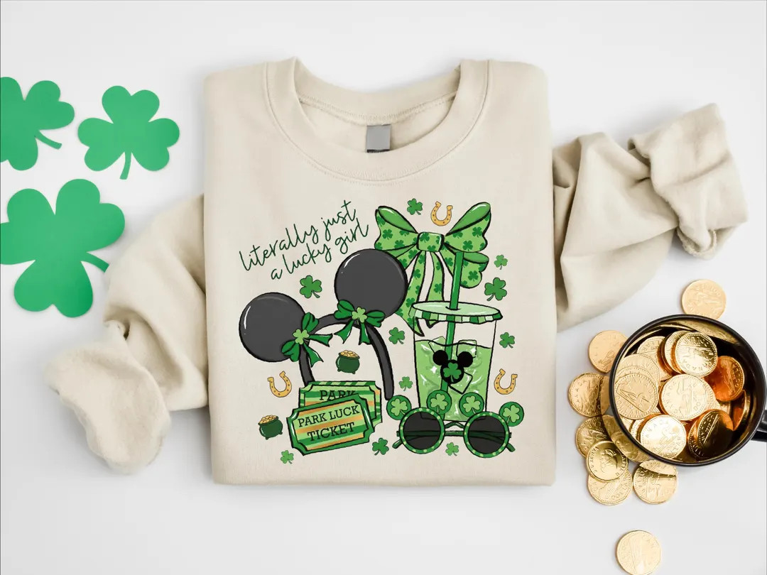 Coquette Bow Literally Just A Lucky Girl St. Patrick’s Day Shirt, WDW Disneyland Family Irish T... | Etsy (US)
