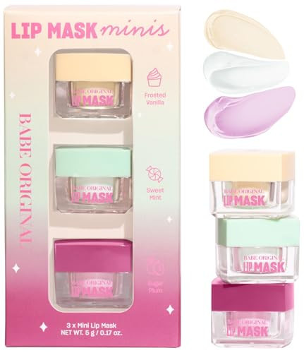 BABE ORIGINAL Lip Mask Minis Trio, Set of 3, Overnight Lip Mask for Dry Lips | Frosted Vanilla, Sweet Mint & Sugar Plum Scented | Vitamin E, Roship Oil & Hyaluronic Acid for Smoother, Moisturized Lips | Amazon (US)