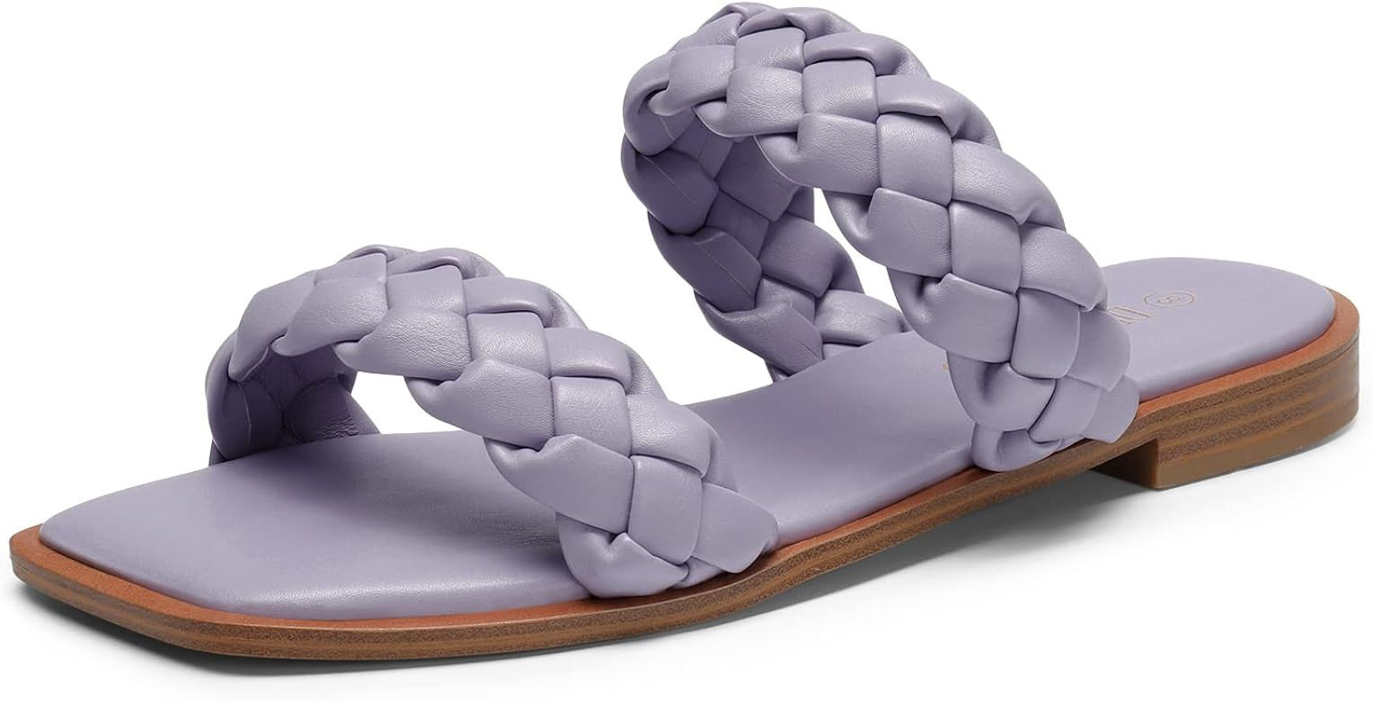 DREAM PAIRS Women's Braided Sandals Slip on Slides Two Straps Square Toe Dressy for Summer | Amazon (US)