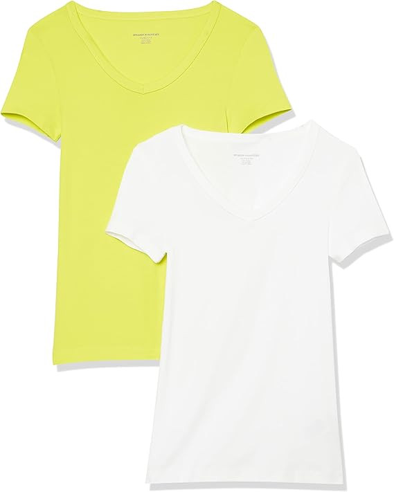 Amazon Essentials Women's Slim-Fit Short-Sleeve V-Neck T-Shirt, Pack of 2 | Amazon (US)