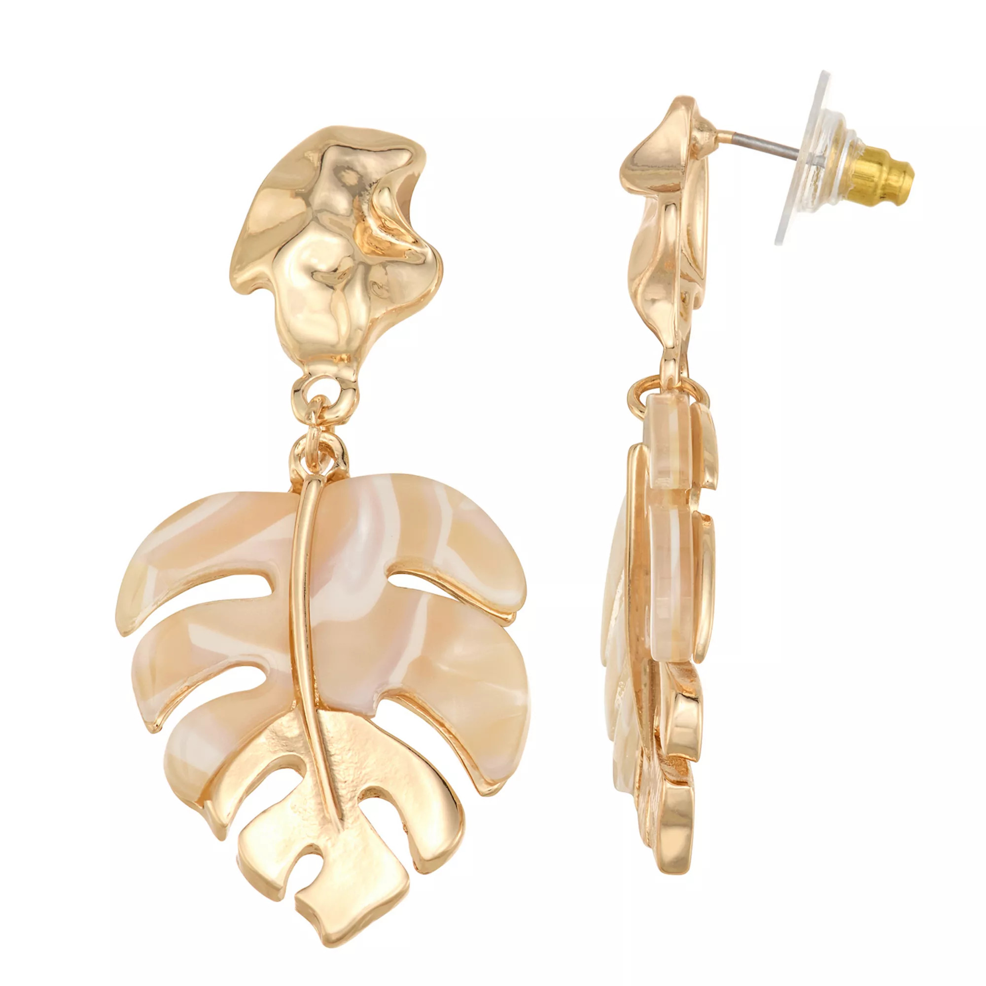 Emberly Gold Tone Leaf Drop Earrings | Kohl's