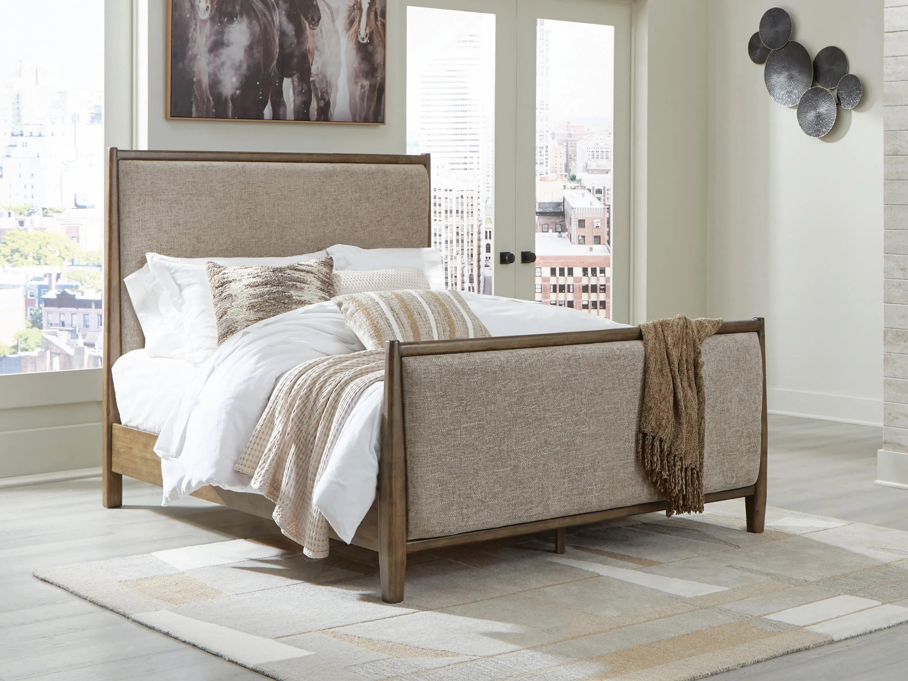 Roanhowe Queen Upholstered Bed, Brown | Ashley