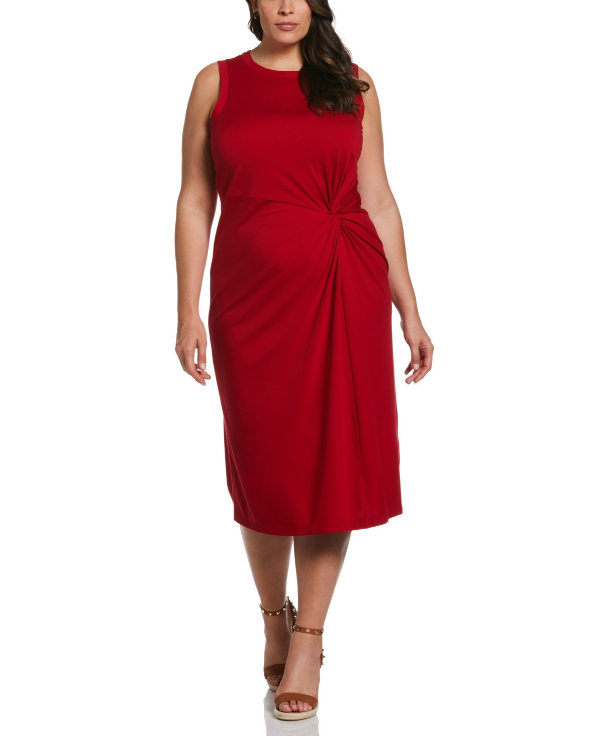 Ella Rafaella Plus Size Ponte Knit Twist Front Sleeveless Midi Dress - Ruby | Macy's