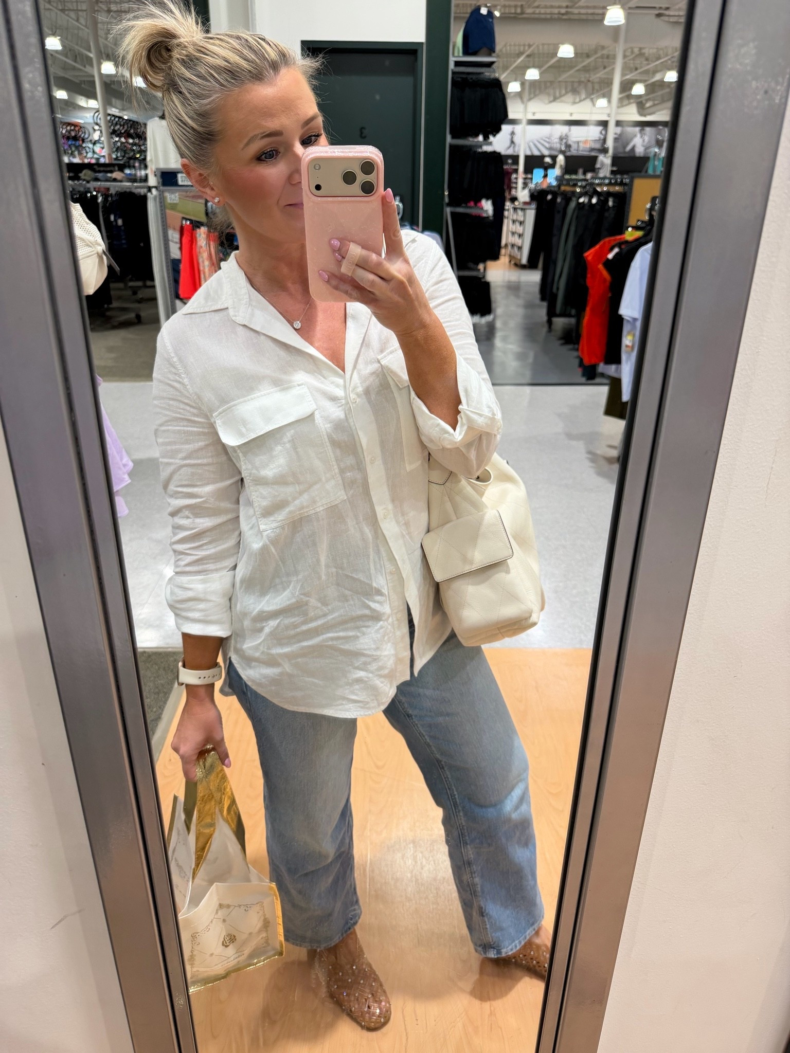 Out shopping. All about the laidback vibes today. I’ve had this linen top for 2 years! High quality and great fit.

Wearing a 0short in the jeans - size down

#LTKootd #LTKPetite #LTKOver40