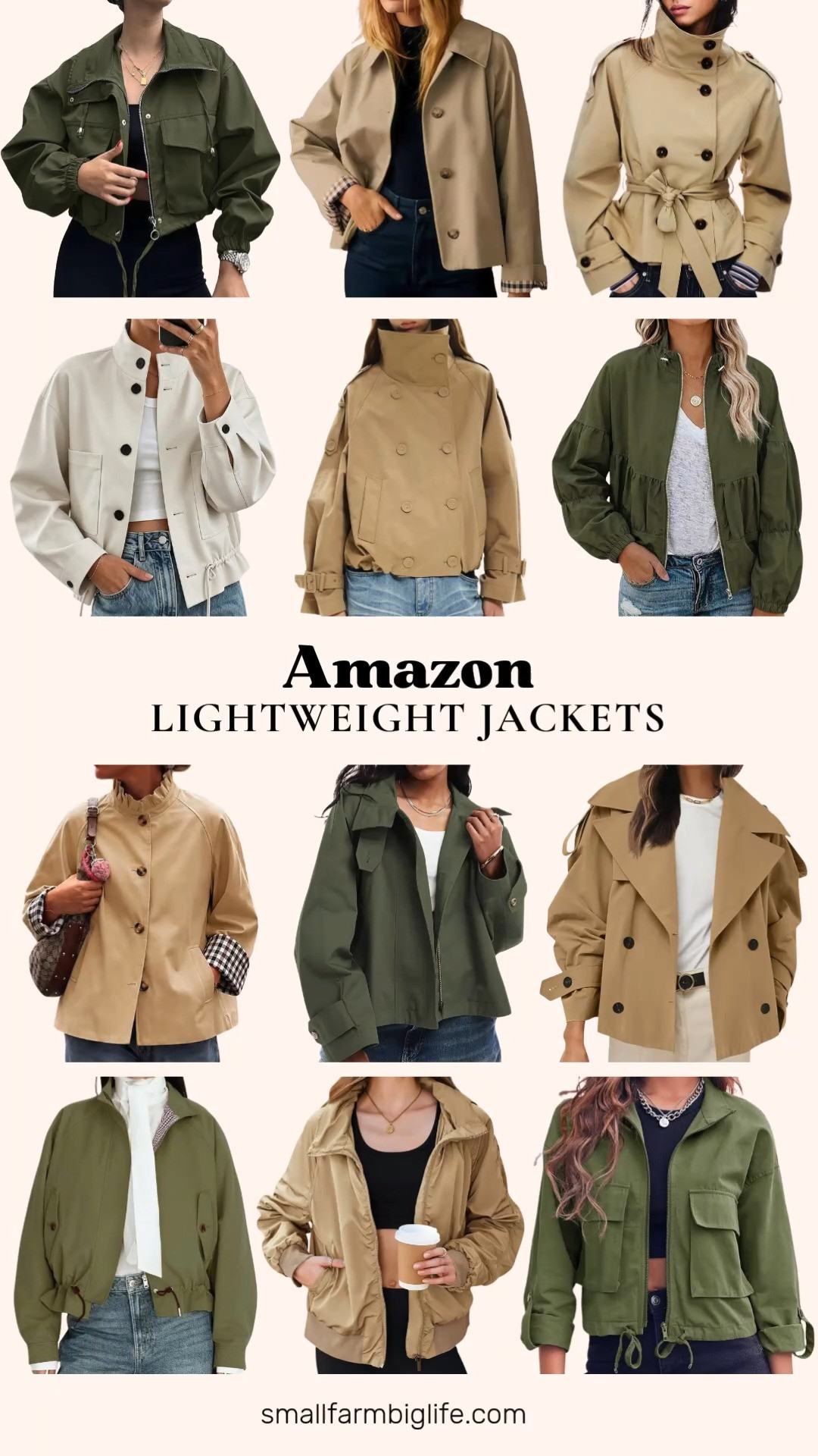 Cropped trench coats are the easiest transitional jacket for fall and this edit rounds up the best lightweight styles worth adding to your closet.

Starting with army green: a cropped trench coat with a back cape detail and pockets, a zip up utility anorak with a drawstring stand collar, a cropped bomber jacket with a pilot inspired silhouette, and a cropped military safari coat with a zip up front.

For khaki: a funnel neck double breasted trench with a pleated hem, a ruffle short trench with a stand collar and plaid cuffs, a double breasted trench with a high collar and belt, a double breasted trench with a belt for the office, and a windbreaker crop jacket with a hidden hood.

Rounding it out is a tan short trench jacket with a plaid lining and button front, and a beige funnel neck jacket with a drawstring ruffle hem.

#croppedtrenchcoat #falljackets #lightweightjacket #amazonfashionfinds #falloutfits 

 #LTKootd #LTKOver40 #LTKWorkwear