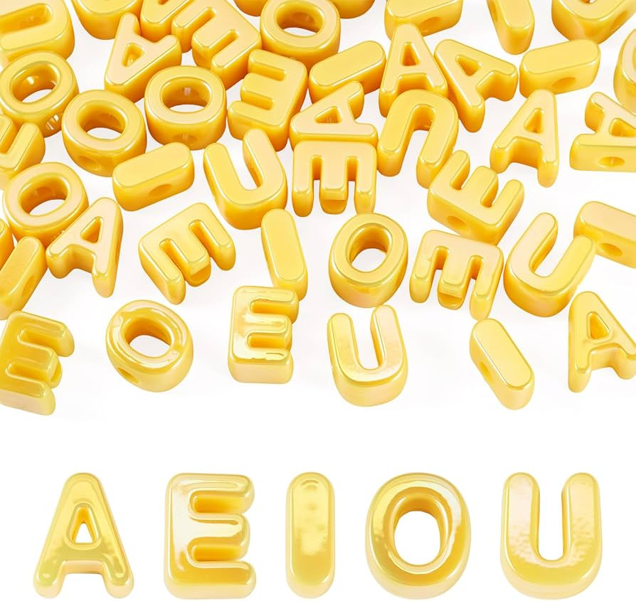Beadthoven 50Pcs Large Vowel Letter Beads AEIOU Iridescent Chunky Big Alphabet Acrylic Bead Charm... | Amazon (US)