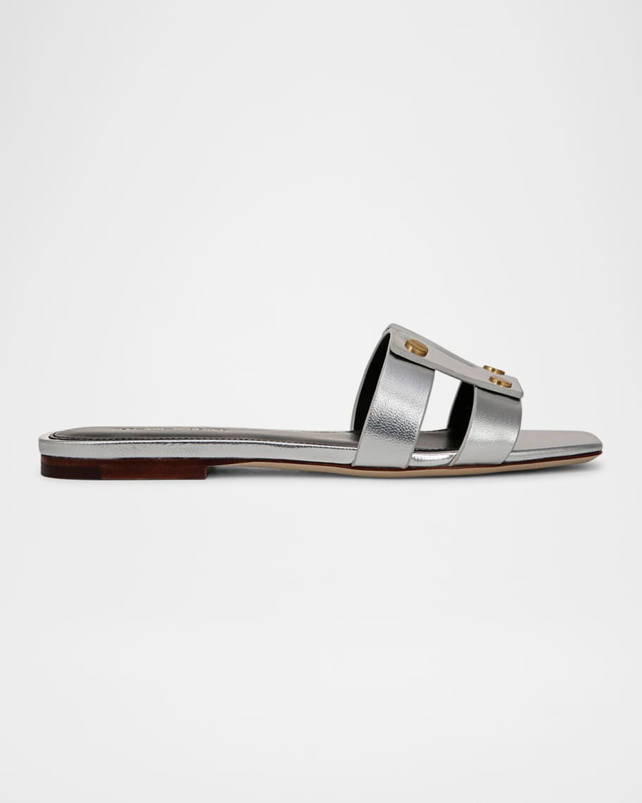 Veronica Beard Via Metallic Flat Slide Sandals | Neiman Marcus