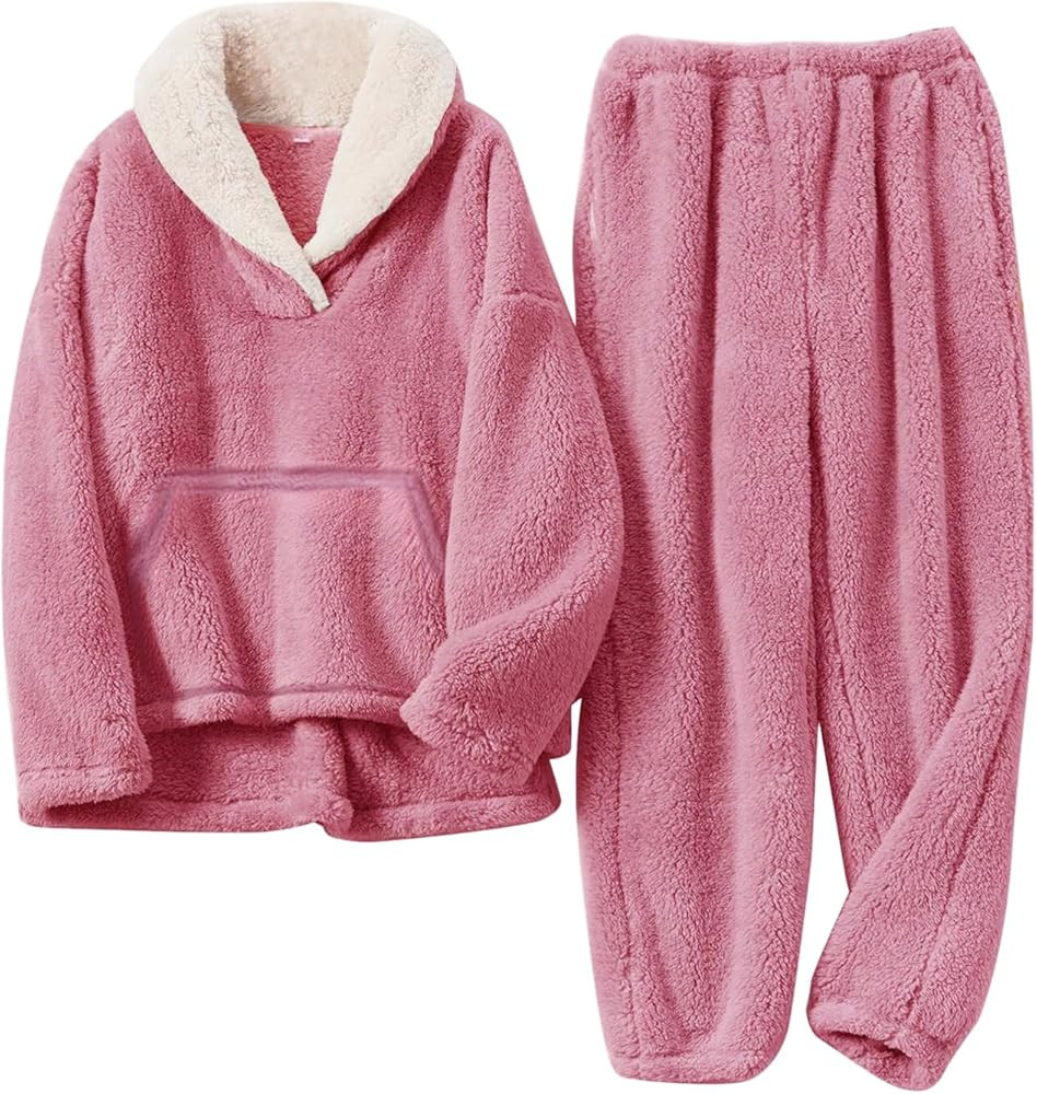 Gihuo Girls Fleece Pants Sets Fuzzy 2 Piece Outfits Lapel Collar Pullover Sweatshirt Set Sweatsui... | Amazon (US)