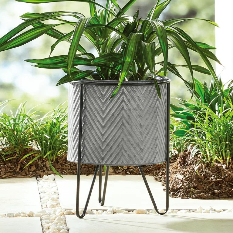 Better Homes & Gardens 8" & 12"  Metal Galvanized Gray Planter with Stand, Set of 2 | Walmart (US)
