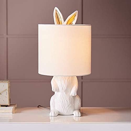 LITFAD 1-Light Rabbit Table Lamp Countryside White Resin Nightstand Light with Fabric Shade Bedside  | Amazon (US)