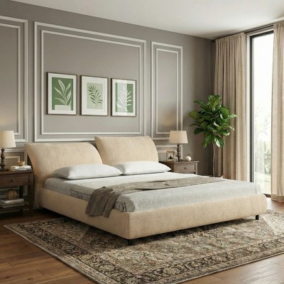 ModernLuxe Queen Size Upholstered Platform Bed Frame with Adjustable Double-Cushion Headboard, Beige | Target