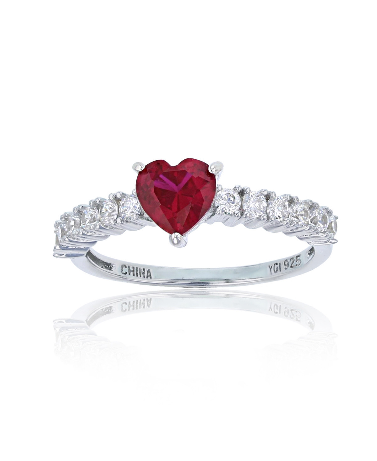 Red, Green, Purple, or White Heart Cubic Zirconia Ring in Rhodium Plated Sterling Silver - Red | Macy's