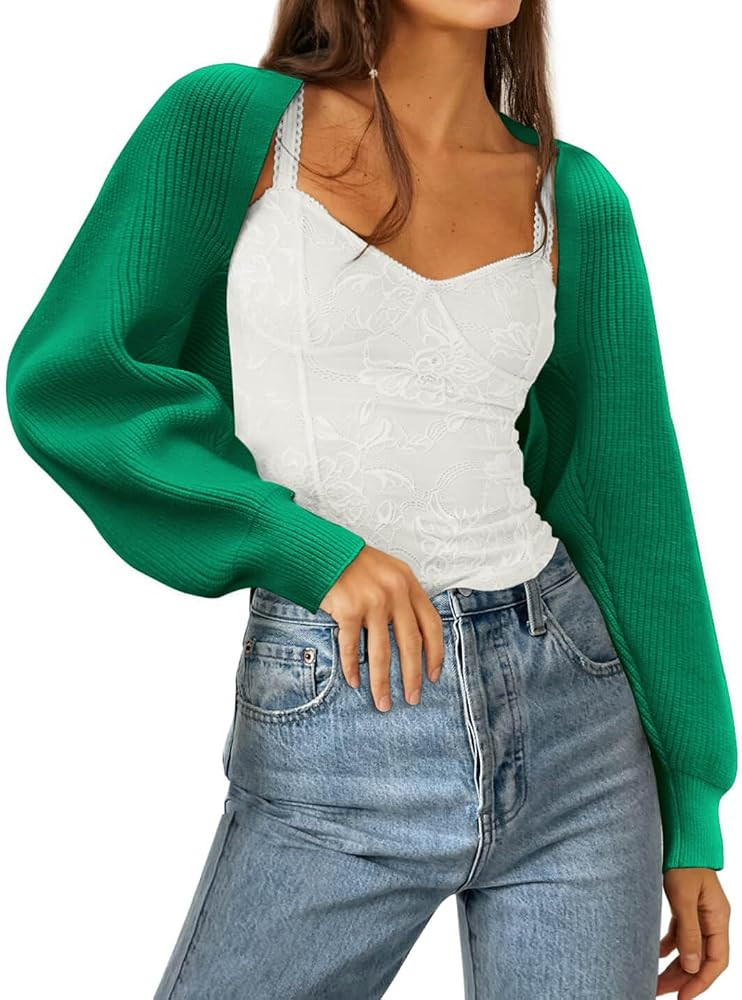Zwurew Women's Bolero Shrug Sweater 2024 Knitted Long Sleeve Open Front Cropped Cardigan Shrugs S... | Amazon (US)