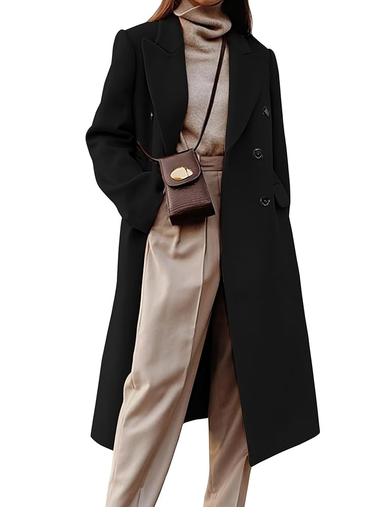 IDEALSANXUN Womens Long Wool Coats Fall Winter Double Breasted Trench Coat Peacoat | Amazon (US)