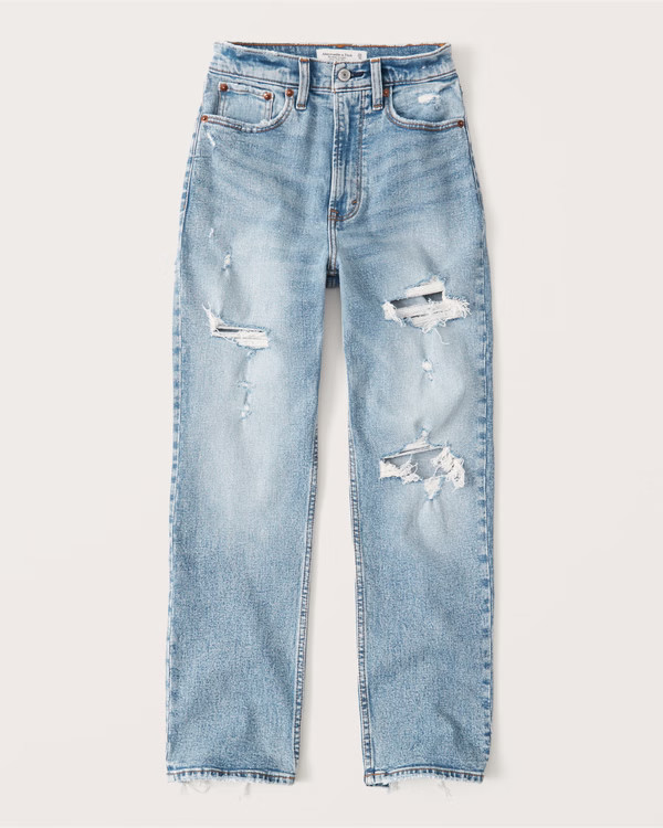 Curve Love Ultra High Rise Ankle Straight Jeans | Abercrombie & Fitch (US)