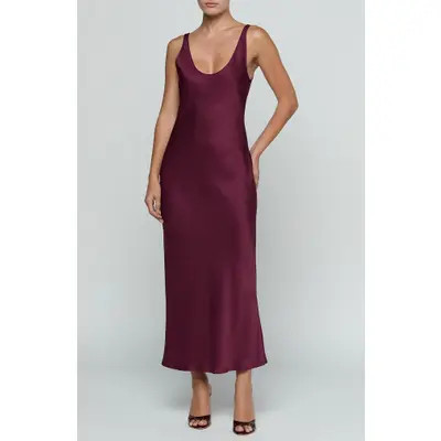 L'AGENCE Akiya Satin Tank Maxi Dress in Deep Taupe at Nordstrom, Size Small | Nordstrom