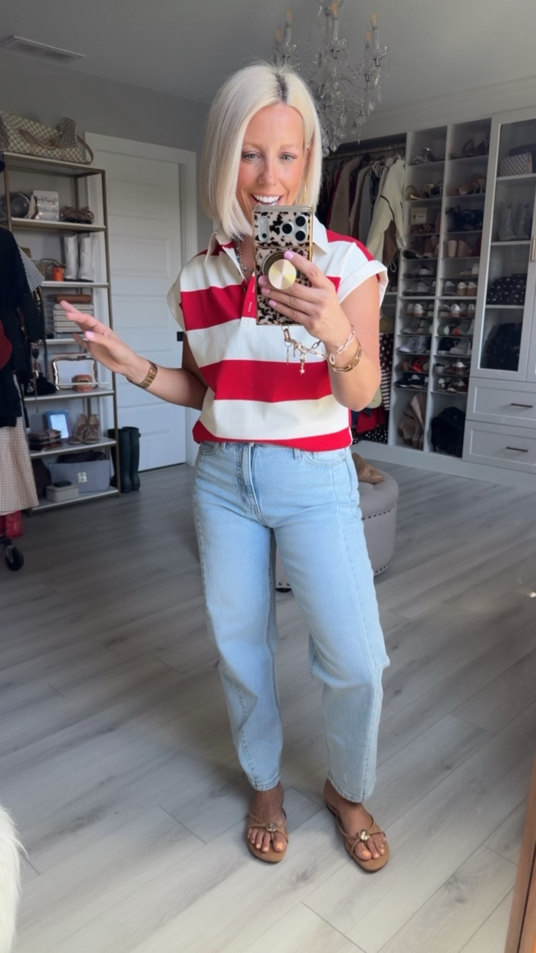 I thought this top was super cute!!
⬇️⬇️⬇️
Top medium
Jeans sized up to a 6
Sandals sized up 1/2 size 

#LTKootd #LTKgrwm #LTKSaleAlert