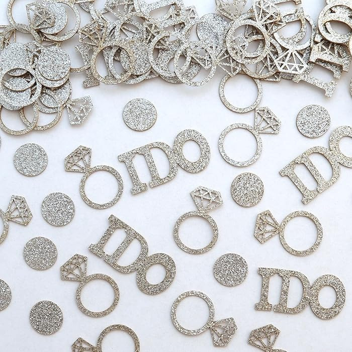 Bridal Shower Confetti - 200 Pack Silver “I DO” Diamond Ring Paper Table Confetti for Engagem... | Amazon (US)