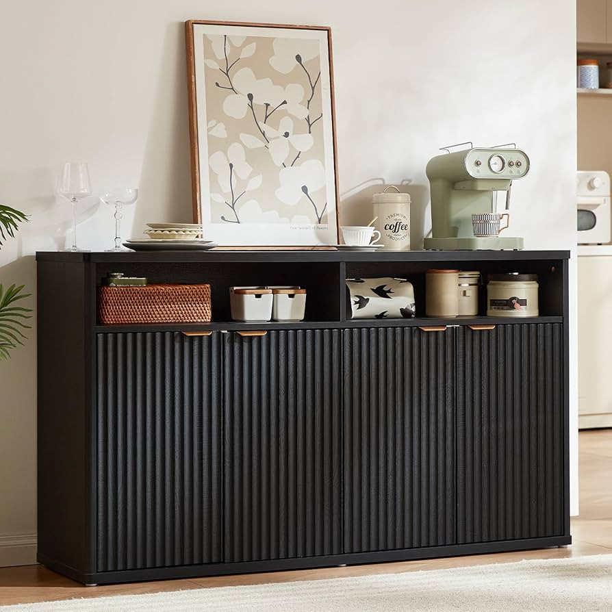 LEYAOYAO Fluted Buffet Cabinet with Storage, 55" Wide Wood Sideboard Credenza with 4 Doors & Open... | Amazon (US)