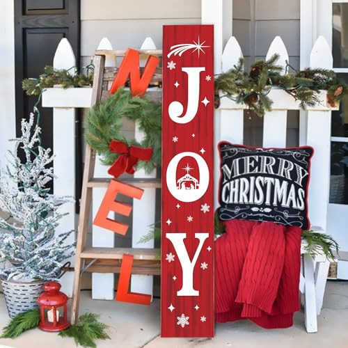 Christmas Porch Sign JOY 47" Winter Large Welcome Porch Sign Xmas Decor for Home Front Door Farm Yard Party Decor (Red) | Amazon (US)