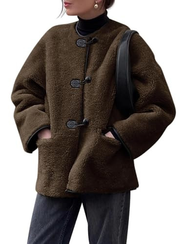 Cicy Bell Womens Faux Fur Jacket Fuzzy Coat Long Sleeve Button Front Warm Winter Outerwear with Pockets | Amazon (US)