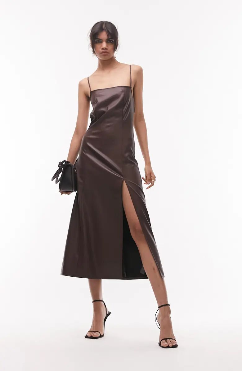 Topshop Strappy Faux Leather Midi Slipdress | Nordstrom | Nordstrom