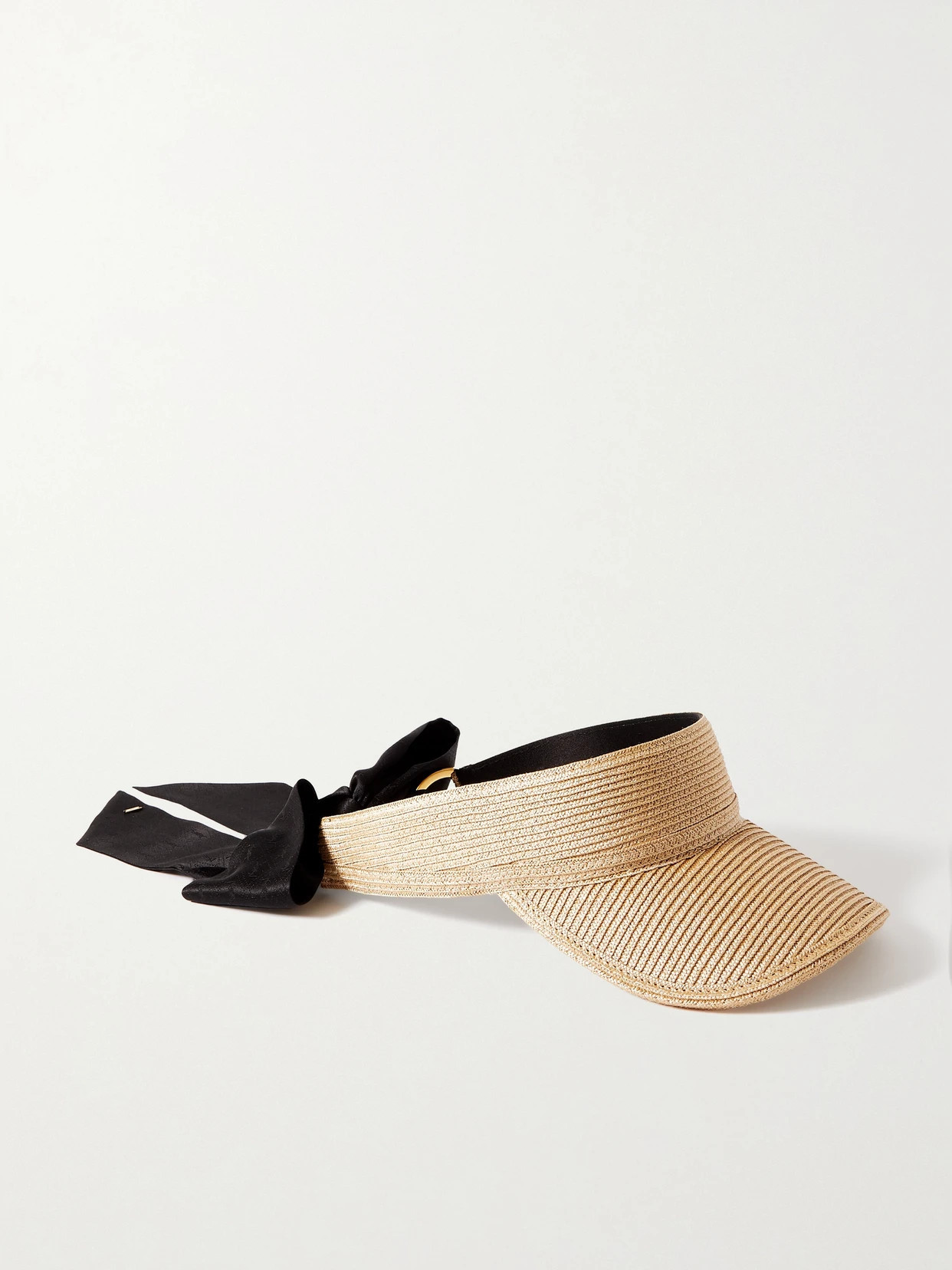 SAINT LAURENT - Embellished Silk Jacquard-trimmed Faux Straw Visor - Ivory | NET-A-PORTER (US)