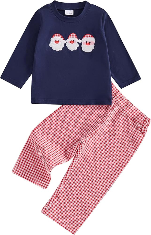 Toddler Baby Boy Thanksgiving Outfit Turkey Embroidered Shirt and Pants Vingate Plaid My First Th... | Amazon (US)
