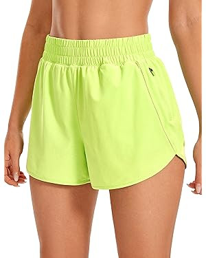 CRZ YOGA Women's High Waisted Running Shorts Mesh Liner - 3'' Dolphin Quick Dry Athletic Gym Trac... | Amazon (US)