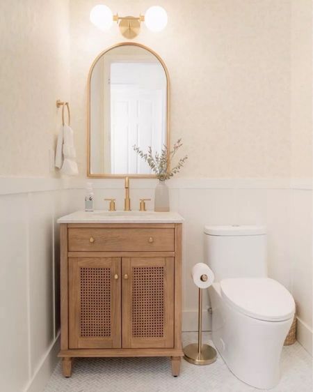 This neutral powder room refresh is a home inspo that you should try: floral wallpaper, marble top vanity, and gold accents! 
#decorinspo #bathroomrefresh #furniturefinds #springrefresh

#LTKstyletip #LTKhome #LTKSeasonal