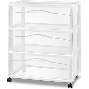 Sterilite Wide 3-Drawer Cart, Plastic Storage Organizer Drawers with Wheels, White - Rolling Mult... | Amazon (US)