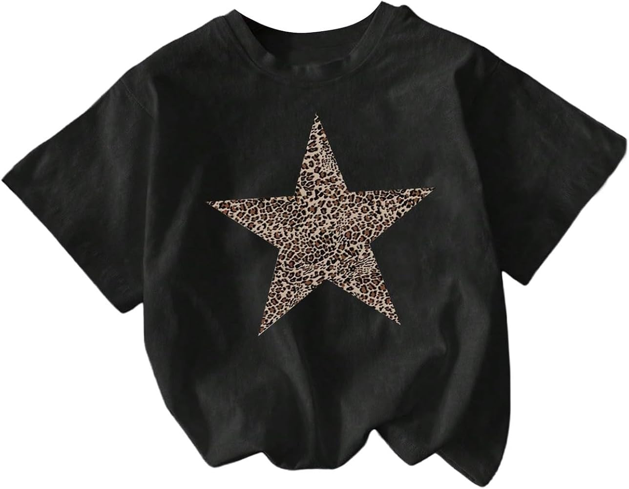 WDIRARA Women's Leopard Graphic T Shirt Crew Neck Short Sleeve Tee Shirts Cute Summer Tops | Amazon (US)